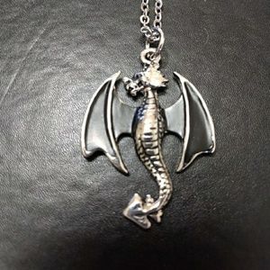 **Last Chance!! Final Sale** Silver tone with black dragon necklace